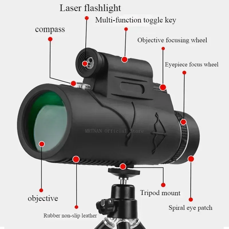 Krachtige Monocular de zoom HD con trípode y clip para móvil