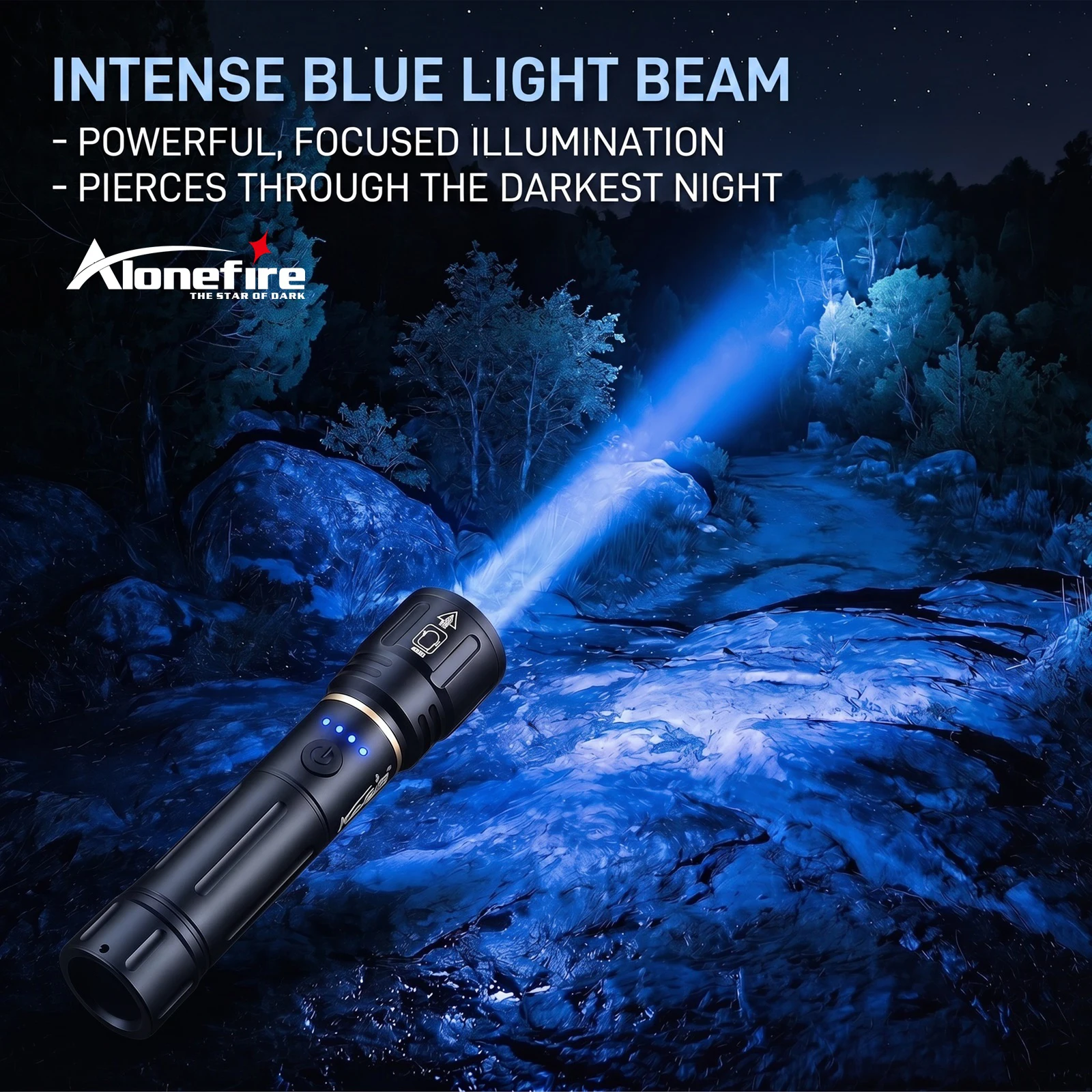 Alonefire linterna táctica LED azul recargable USB aluminio zoom - imagen 2