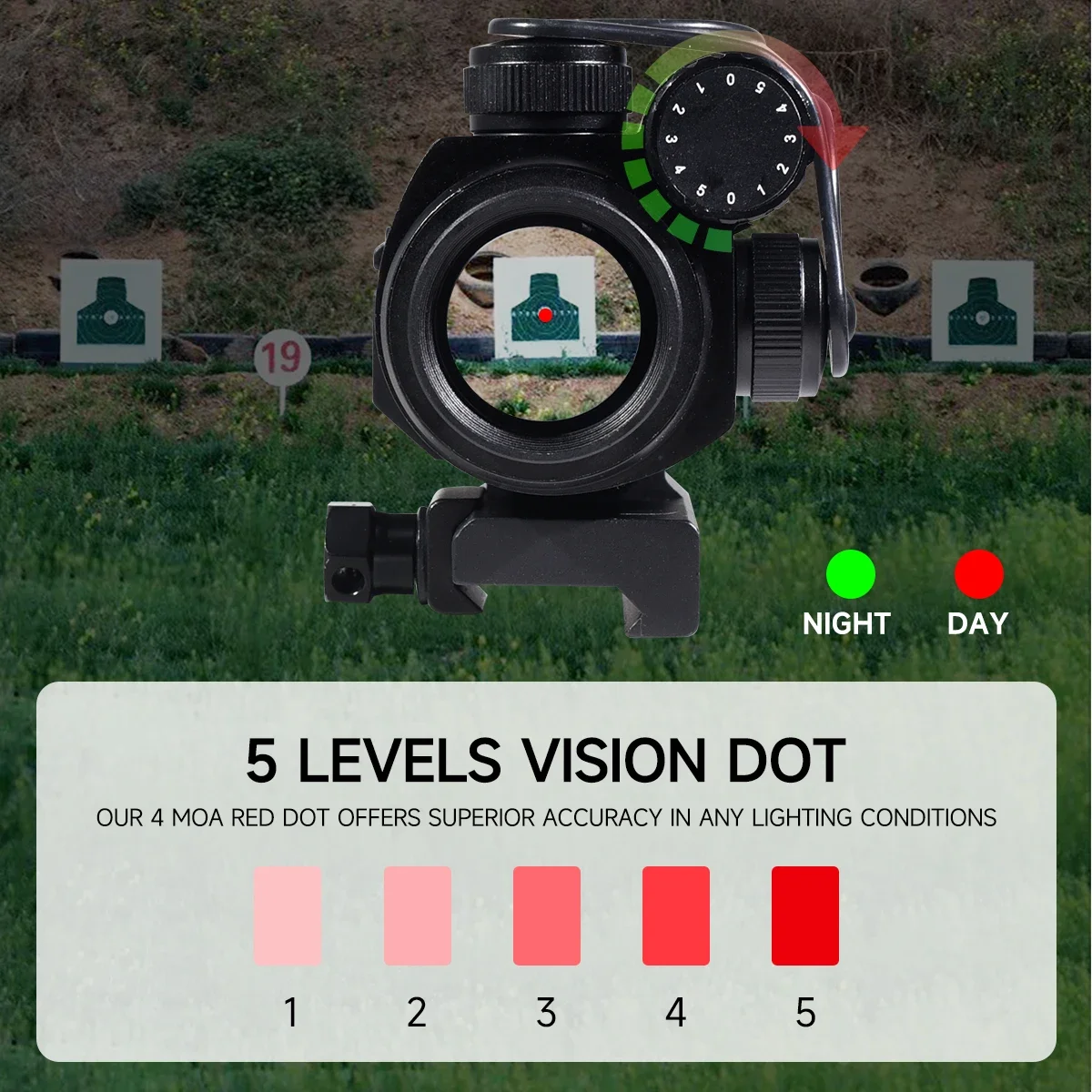 Mira de punto rojo Reflex M2 4MOA para riel Picatinny Airsoft - imagen 4