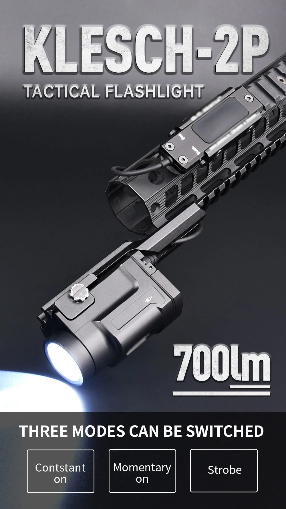 Linterna táctica KLESCH-2P instalada en réplica