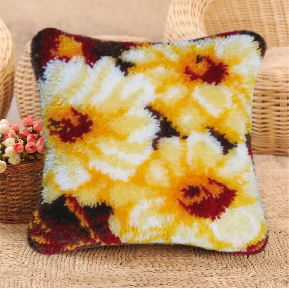 Kit de bordado punto de cruz flor para almohada, lana gruesa - imagen 2
