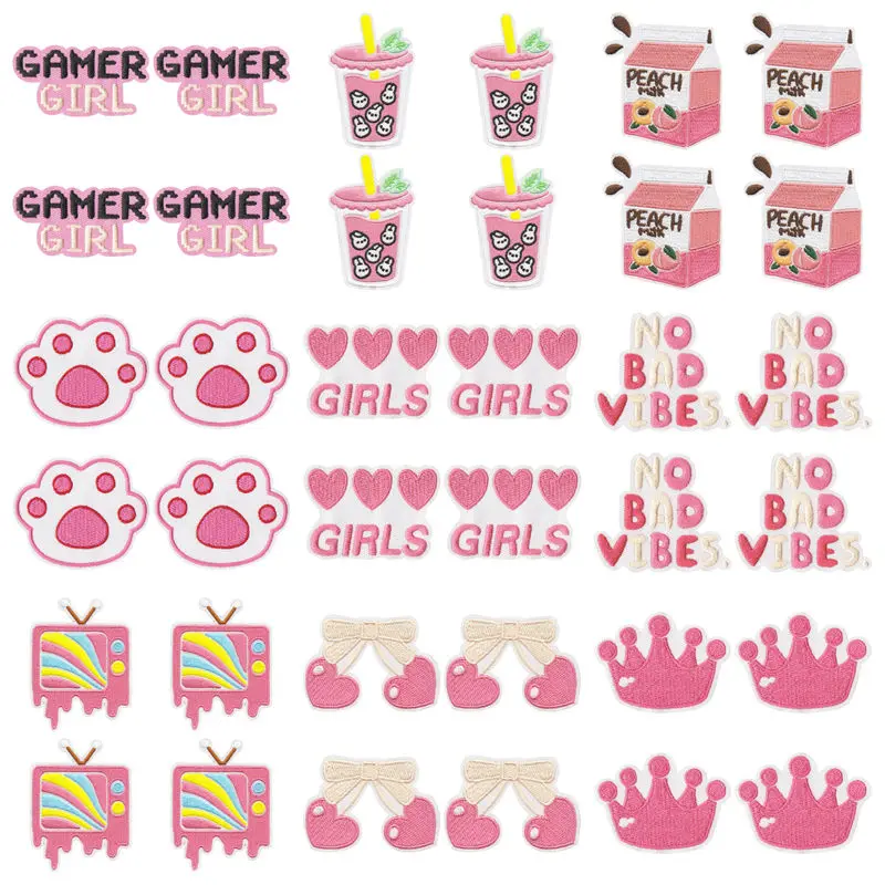 Parche bordado termoadhesivo chica gamer rosa con corona - imagen 4