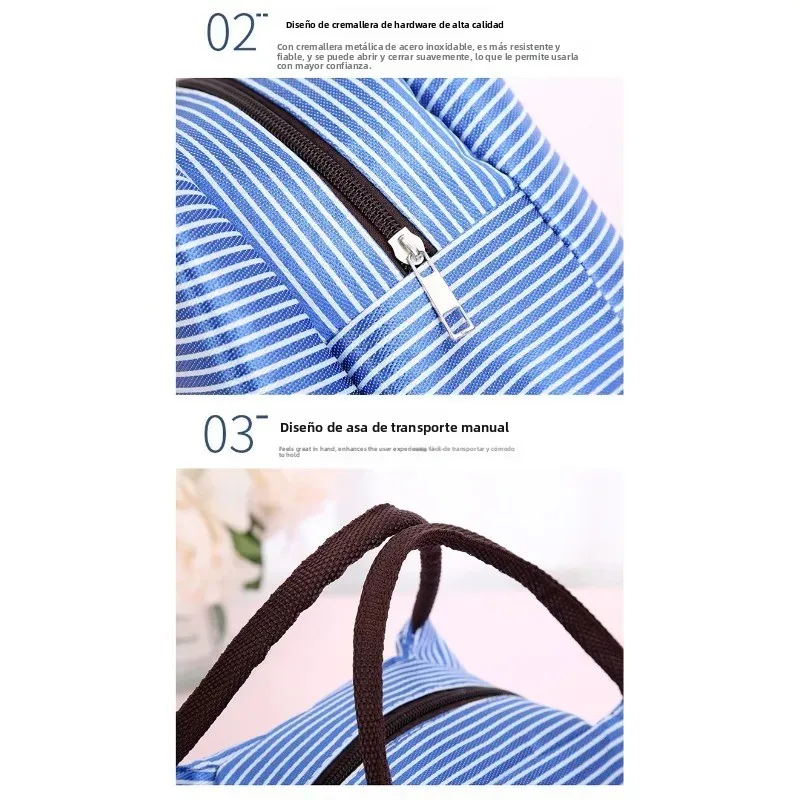 Bolsa térmica impermeable Bento a rayas de tela Oxford - imagen 2