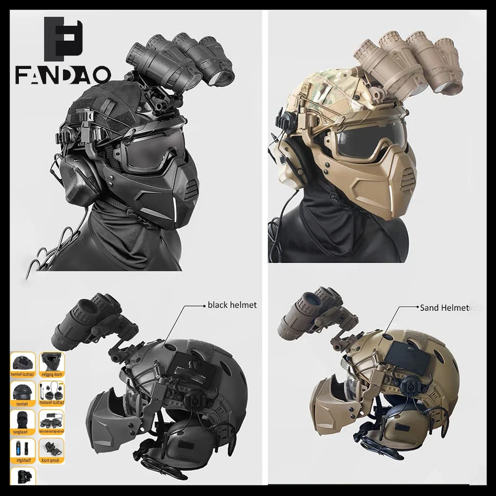 Casco táctico airsoft NVG con protección facial y auriculares - imagen 2