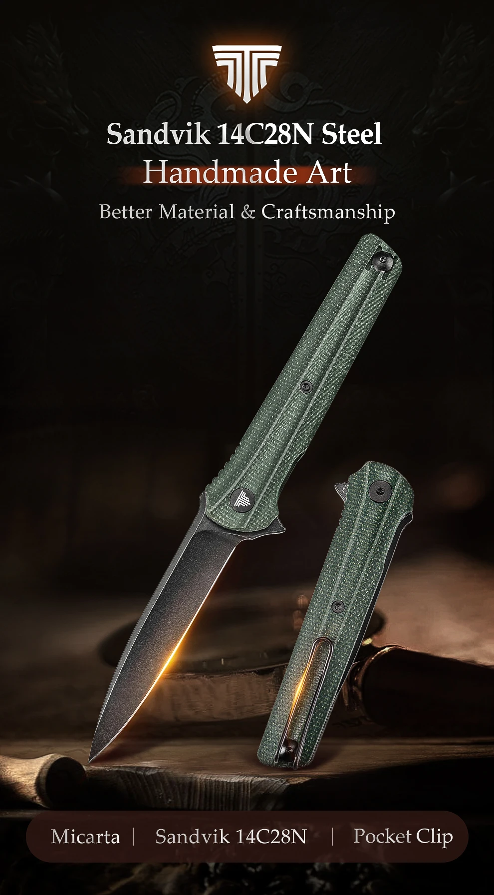 Cuchillo TRIVISA EDC 14C28N con acabado de hoja