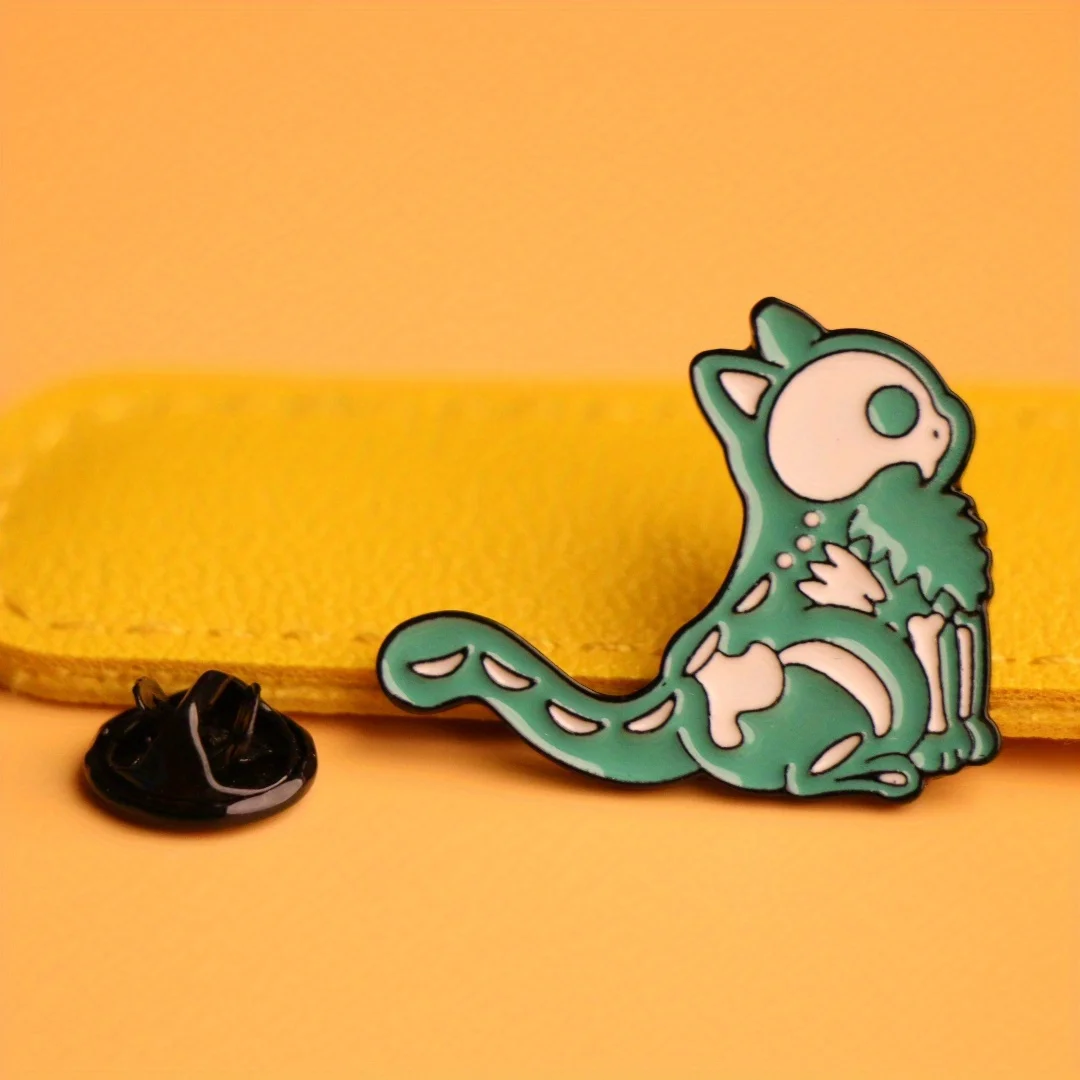 Alfiler pin caricatura gato esqueleto humorístico para mochila - imagen 5