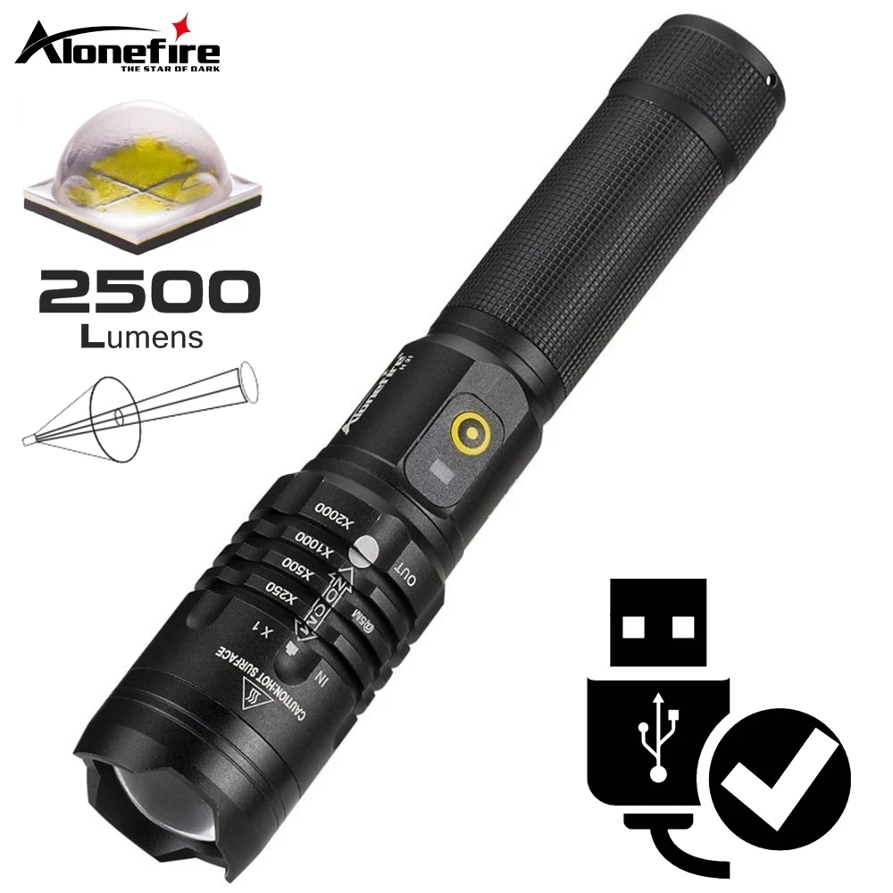 Linterna LED táctica Zoom XHP50 de alta potencia para exteriores