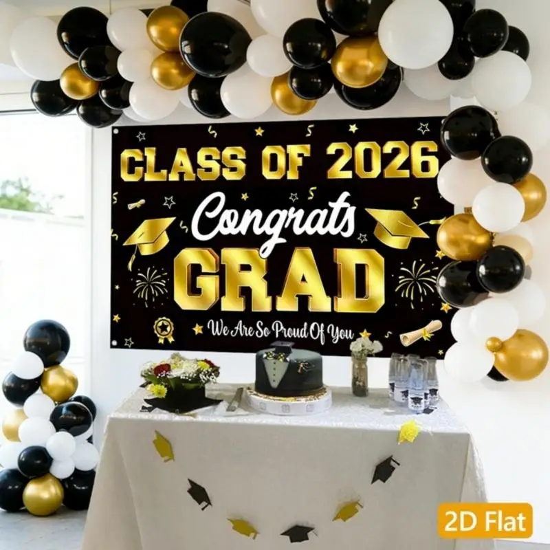 Fondo para fotomatón graduación tela poliéster negro dorado - imagen 3