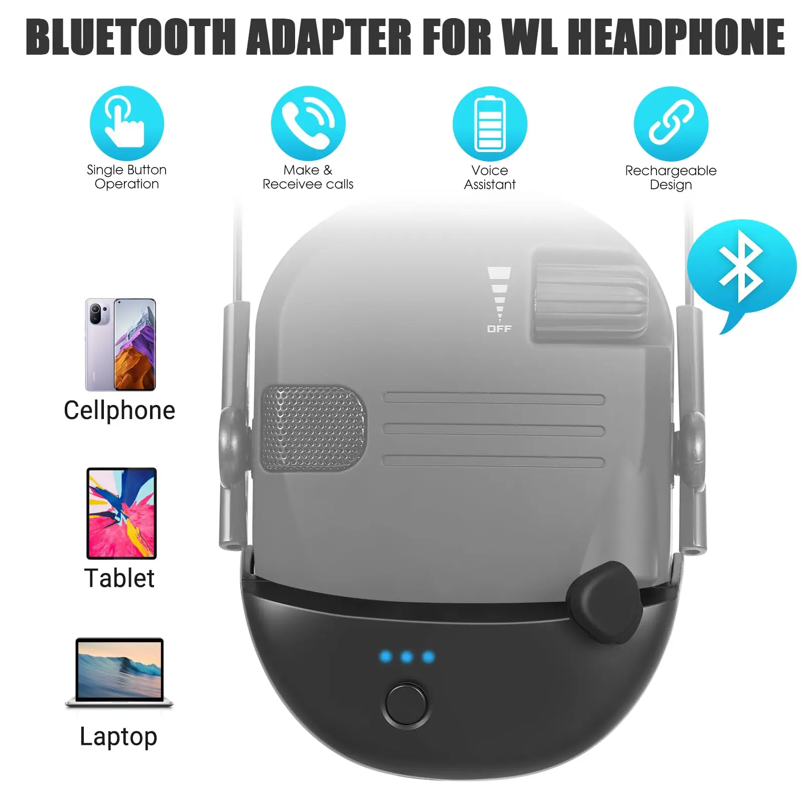Adaptador receptor Bluetooth recargable para protectores auditivos - imagen 2