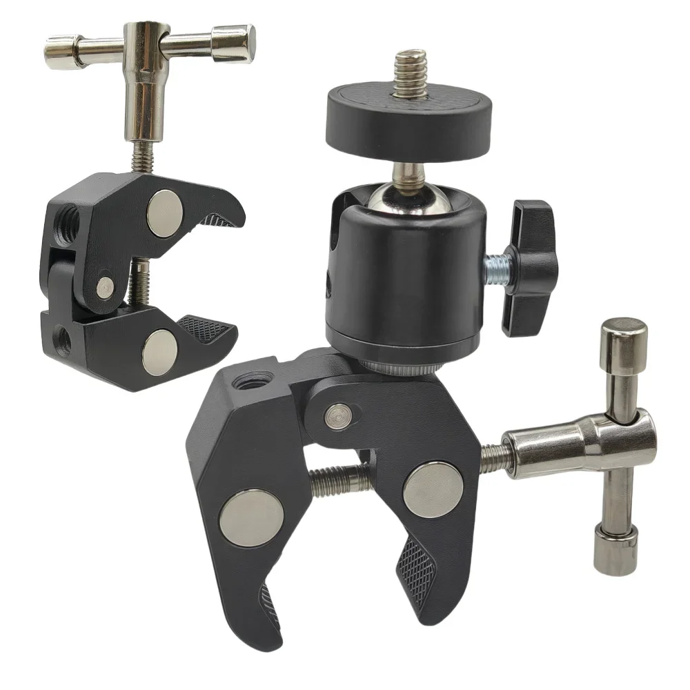 Soporte cámara Super Clamp 360° con rótula esférica y pinza MOLLE para trípode táctico