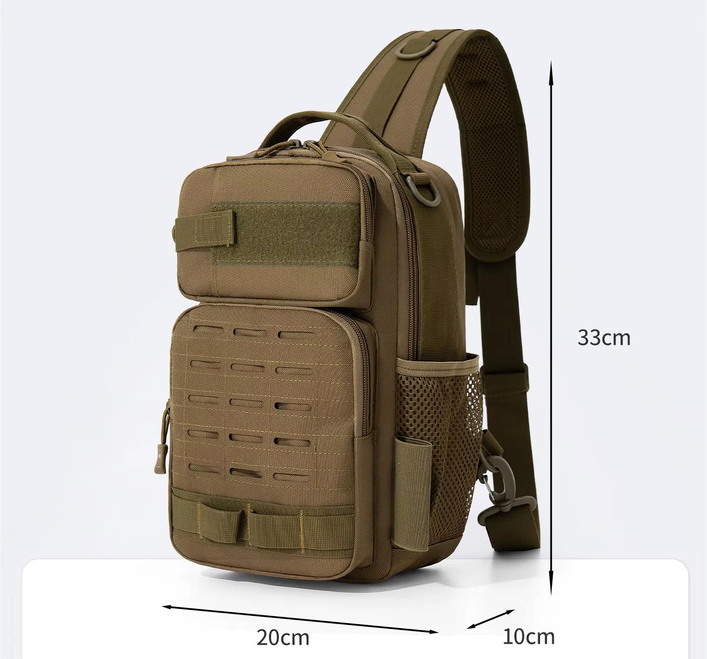Riñonera Molle en color negro con soporte para caña, vista frontal
