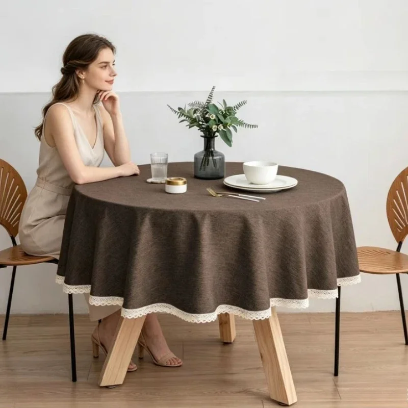 Mantel redondo impermeable efecto lino, resistente aceite y viento - imagen 4