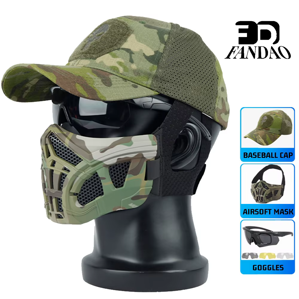 Equipo airsoft máscara media cara con gorra transpirable y gafas