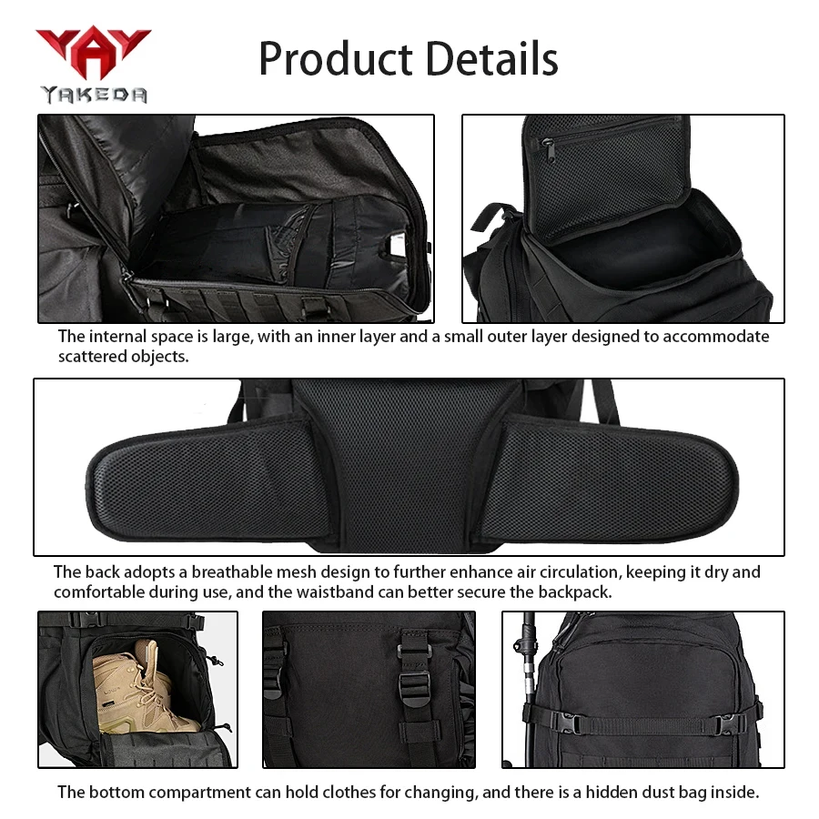 YAKEDA mochila táctica con soporte reforzado y malla transpirable - imagen 5