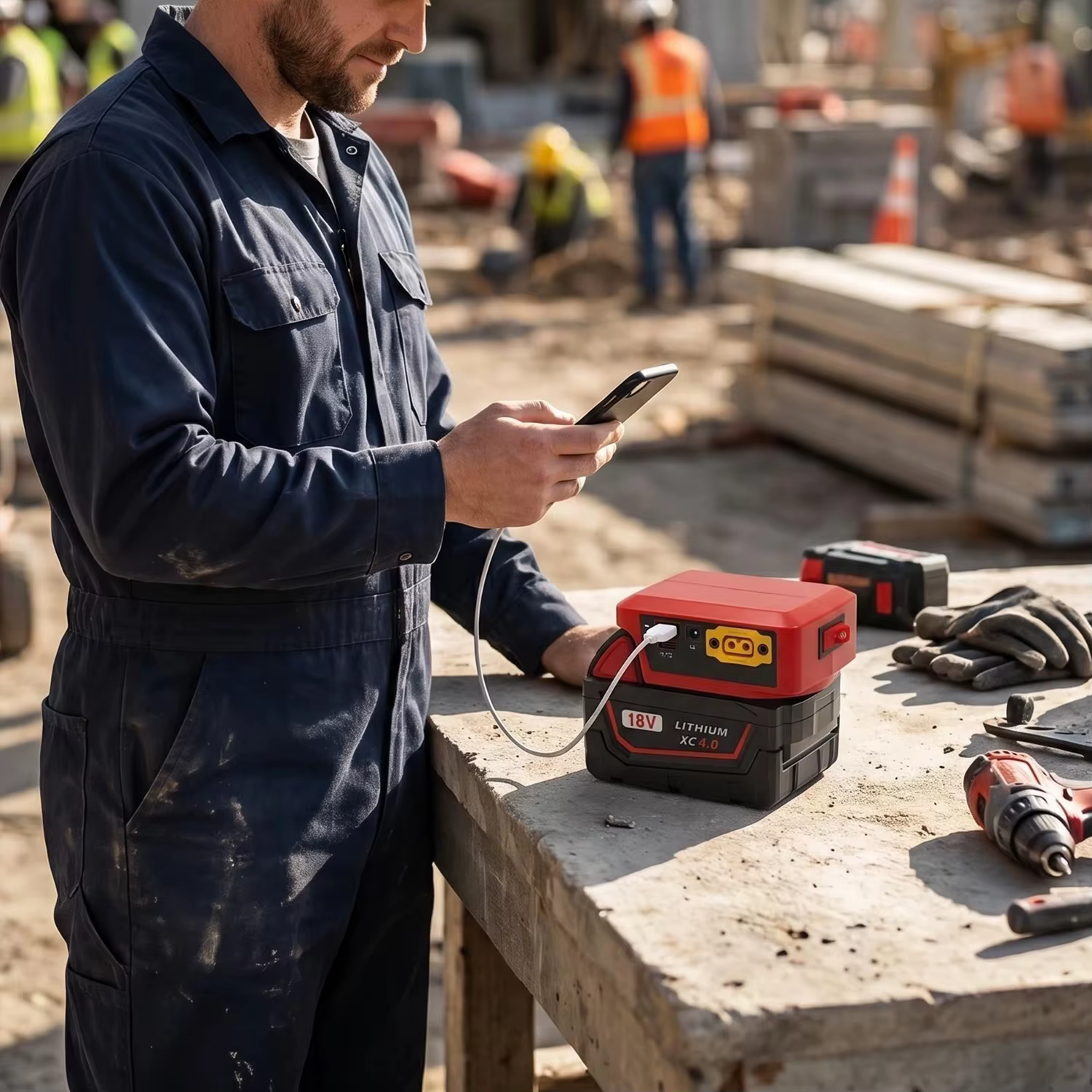 Adaptador de batería Makita Milwaukee DeWalt a USB-C con voltímetro
