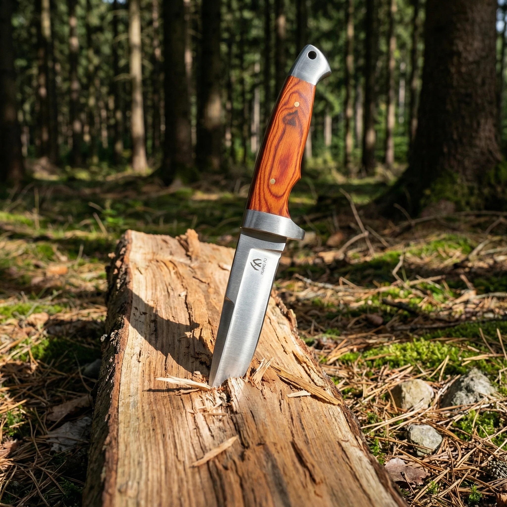 Cuchillo fijo táctico de hoja pequeña con mango de madera y funda - imagen 4