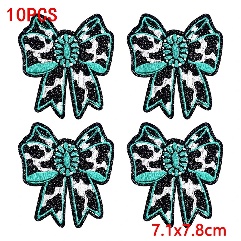 Parches termoadhesivos bordados estilo vaquero turquesa con lazo y flor - imagen 5
