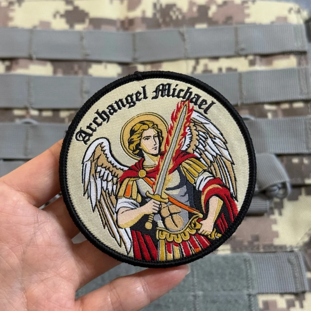 Parche bordado Arcángel Miguel con velcro y espada sagrada para MOLLE