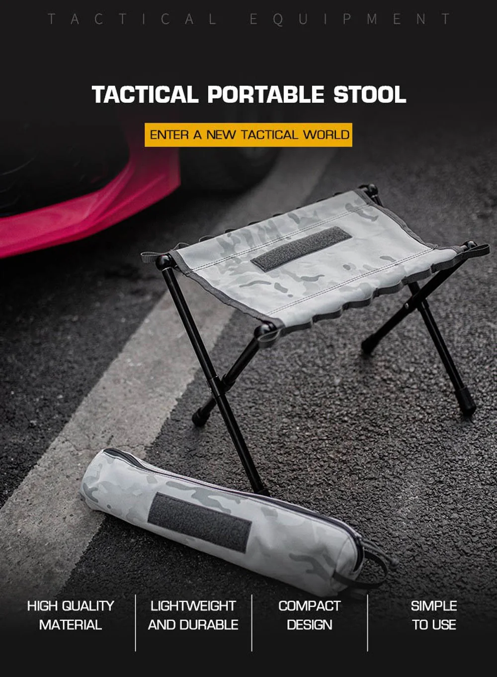 Taburete plegable táctico en exteriores