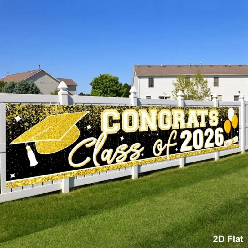 Banner graduación de poliéster con letras doradas llamativas - imagen 4