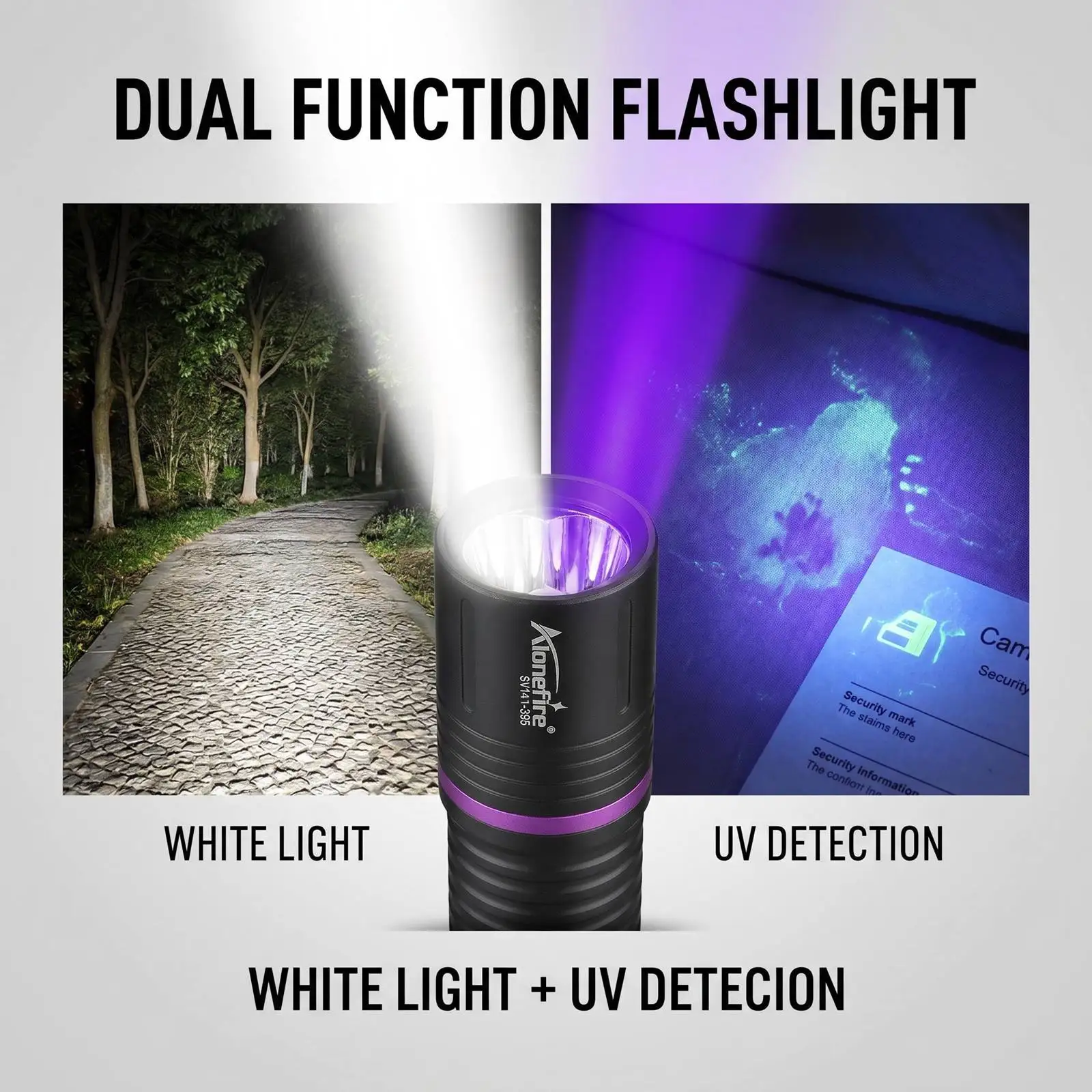 Alonefire Linterna táctica UV recargable USB para camping y búsqueda - imagen 3