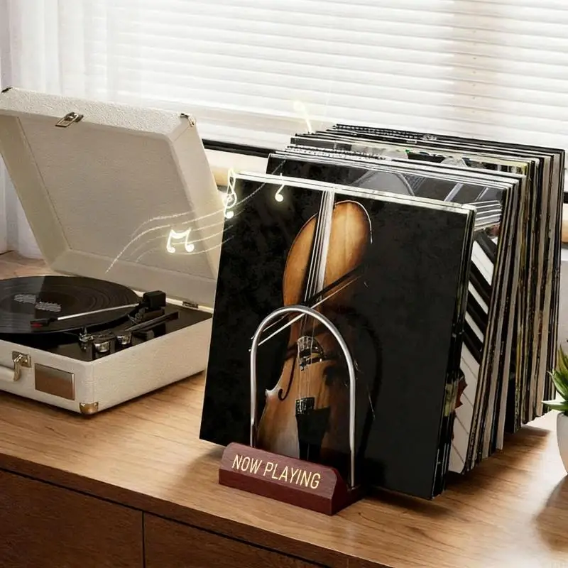 Porta discos vinilo de madera con herrajes metálicos vertical - imagen 3