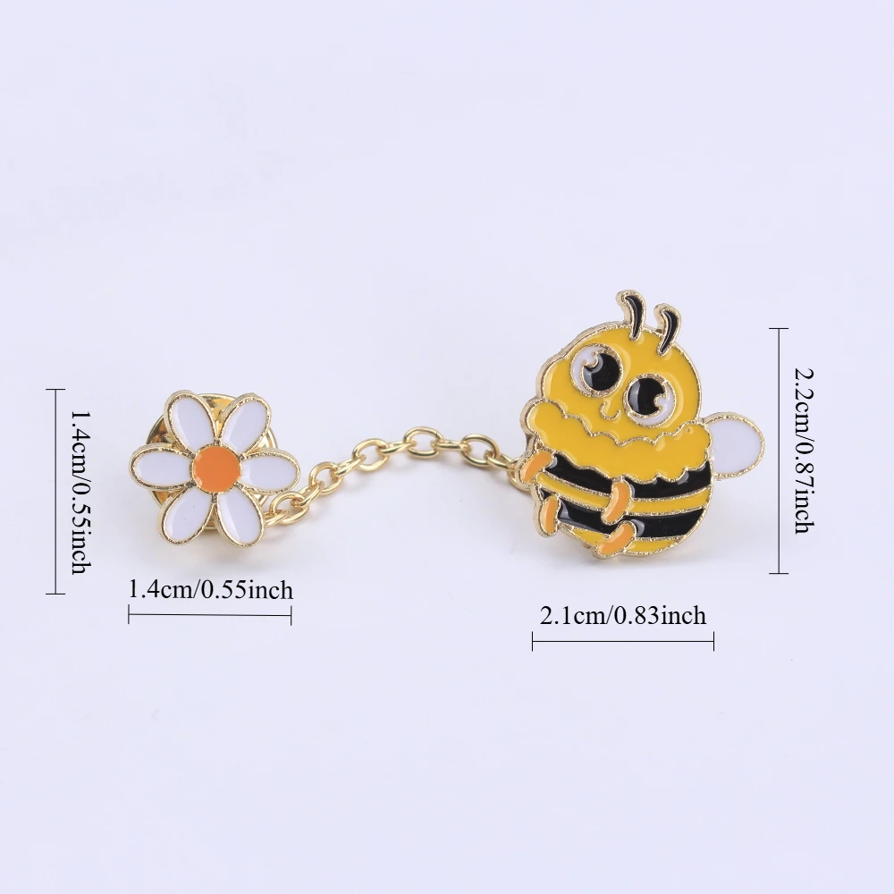 Bee & Daisy broche con cadena amarillo-negro – estilo primavera - imagen 3