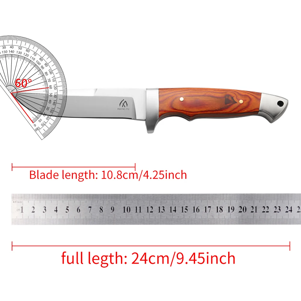 Cuchillo fijo táctico de hoja pequeña con mango de madera y funda - imagen 3