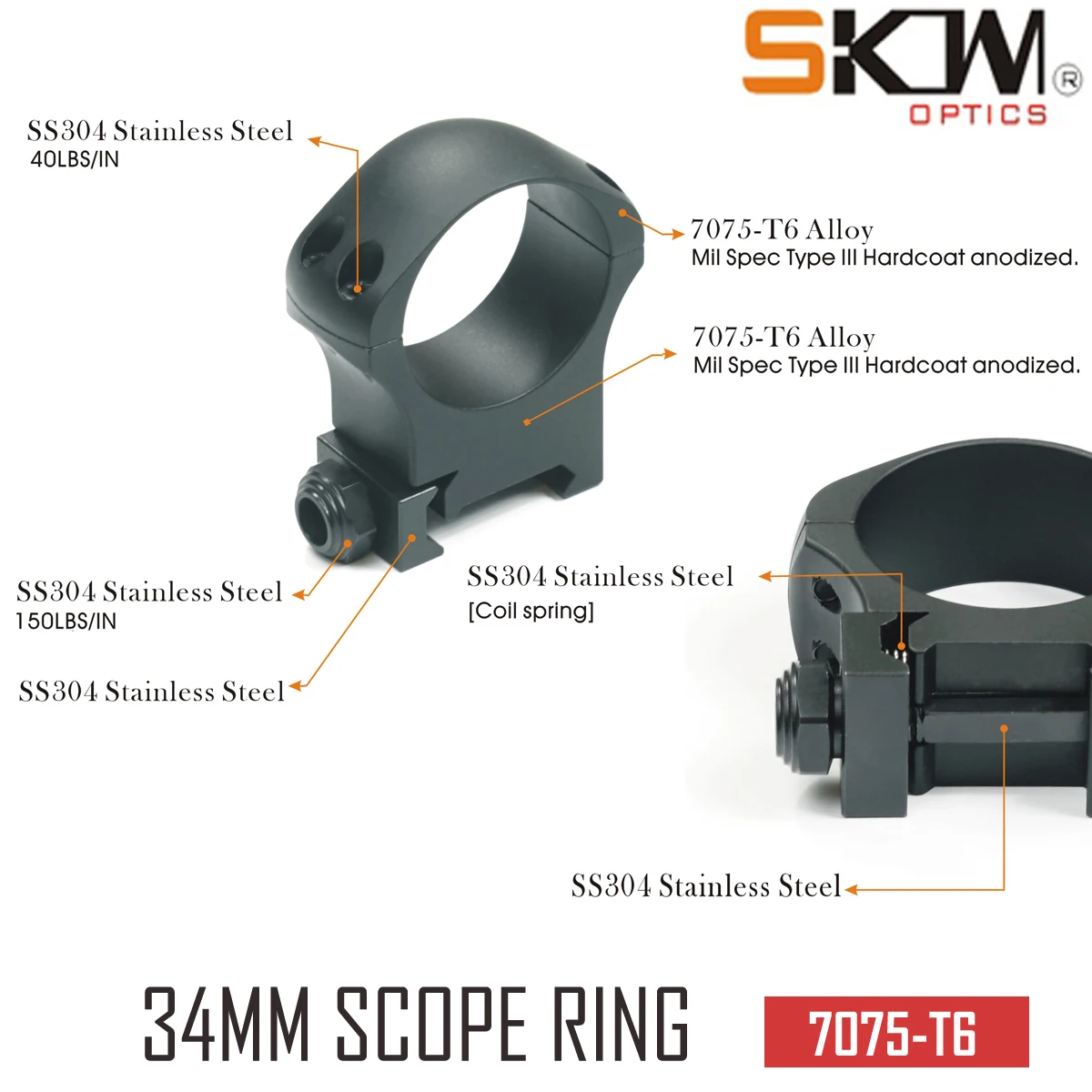 SKWOPTICS anillas para mira telescópica Picatinny CNC
