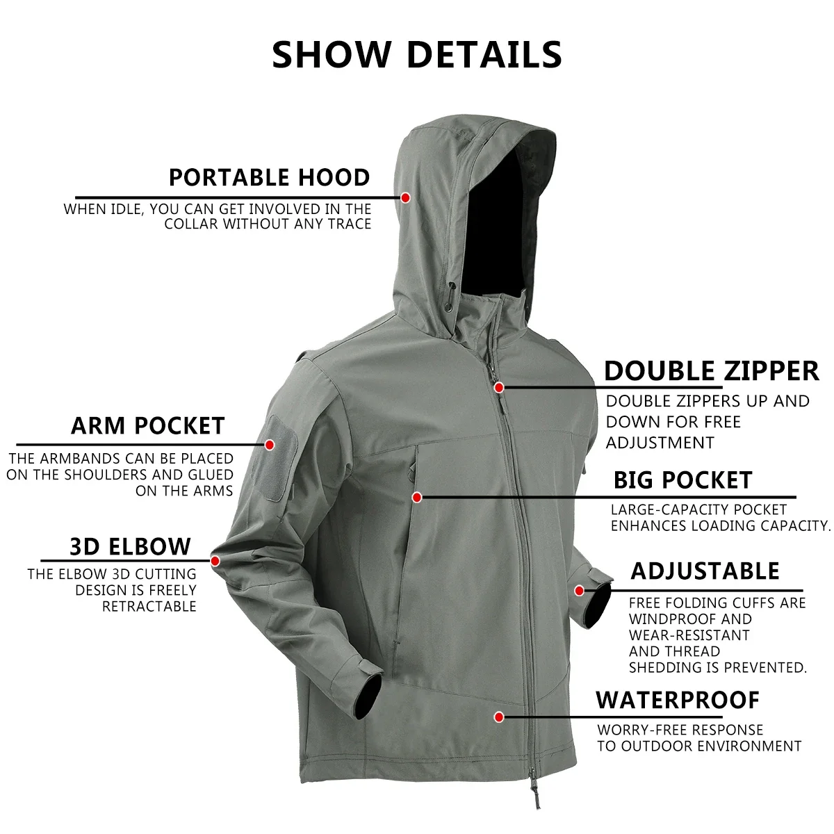 Chaqueta táctica safari con capucha – A prueba de viento para hombre - imagen 2