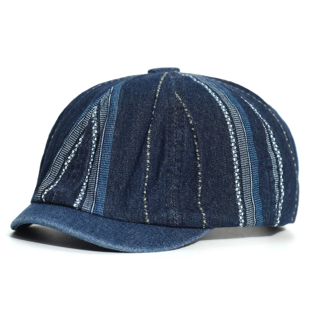 Gorra de mezclilla estilo Gatsby con diseño octogonal