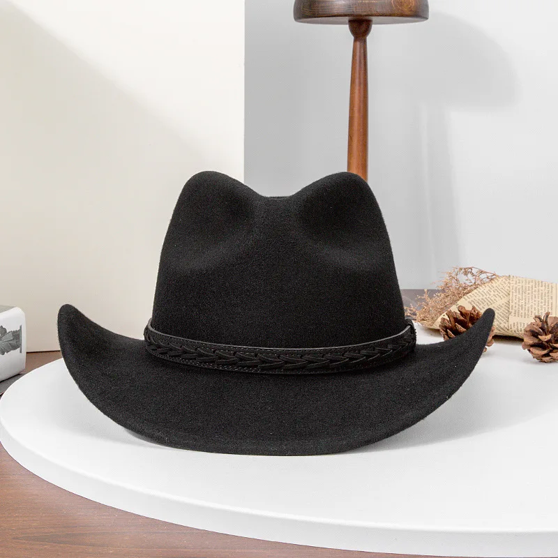 Sombrero fedora unisex de lana con ala ancha y copa cóncava - imagen 4