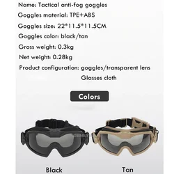 Gafas tácticas micro ventilador antiniebla lentes transparentes caza