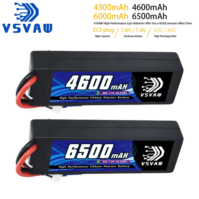 VSVAW Batería LiPo 2S 7,6V 65C EC5 Coche RC 1/10