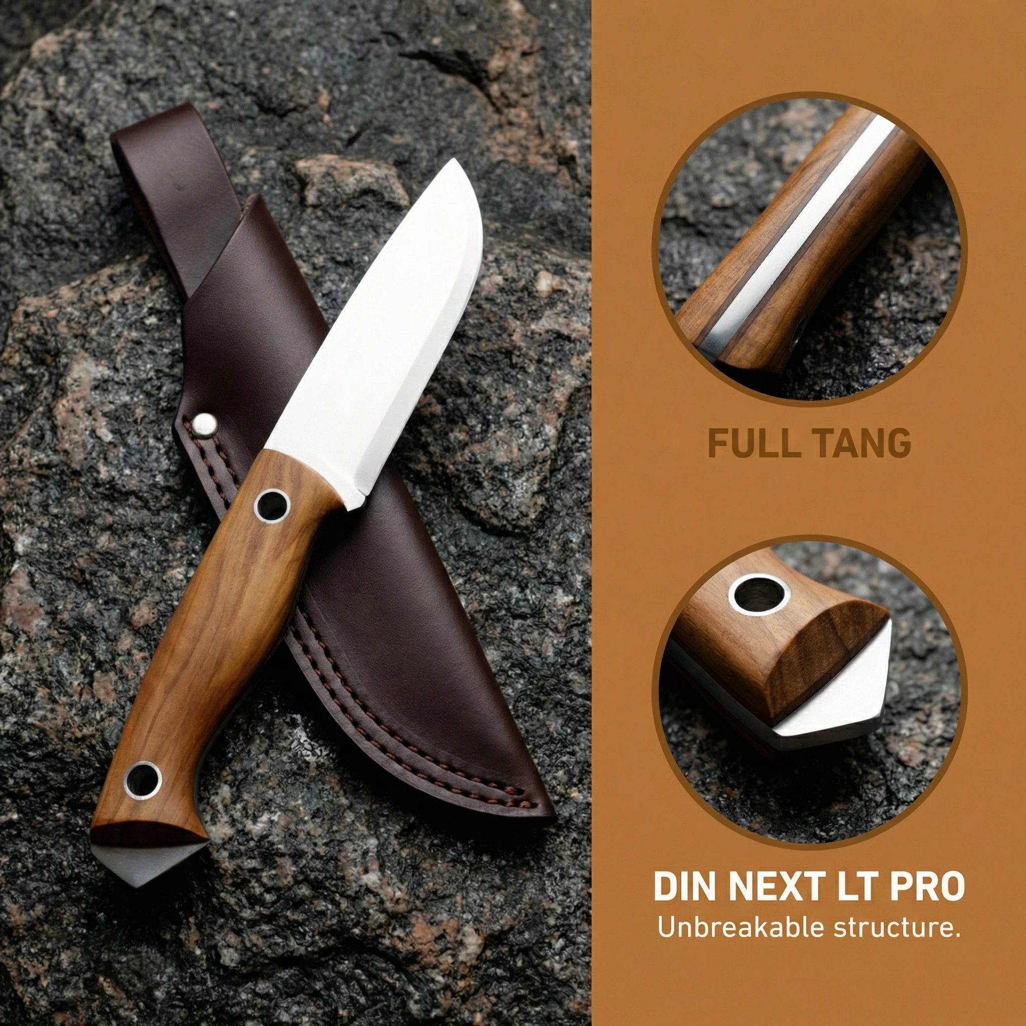 Cuchillo de hoja fija para exterior con funda portátil, camping - imagen 4