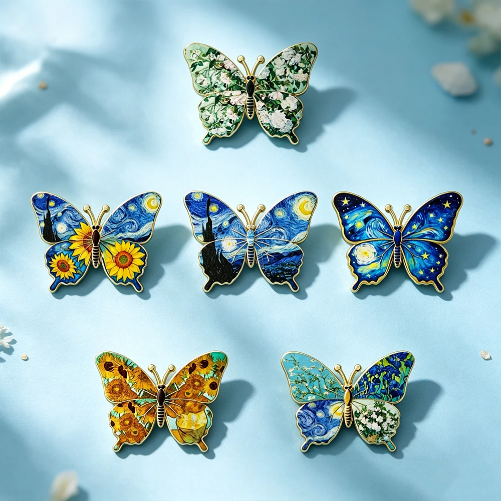 Broches Esmalte Van Gogh – Mariposa y Girasol para Chaquetas - imagen 3