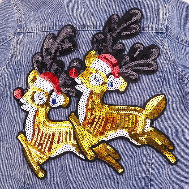 Parche termoadhesivo reno navideño con lentejuelas para ropa - imagen 3
