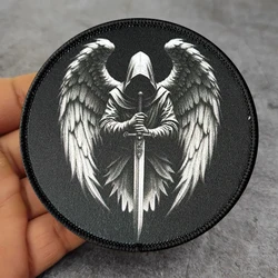 Parche táctico redondo negro espada ángel velcro gancho bucle