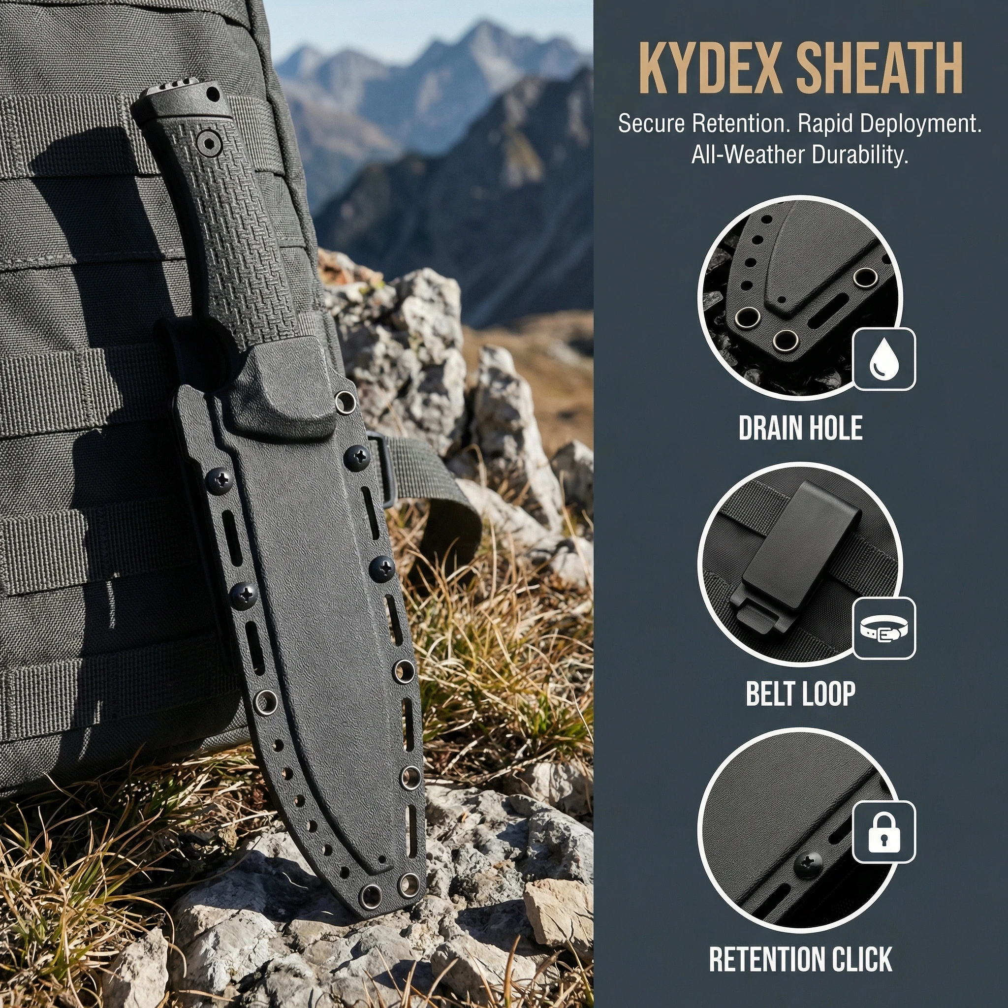 Cuchillo de hoja fija táctico con funda para camping y senderismo - imagen 5