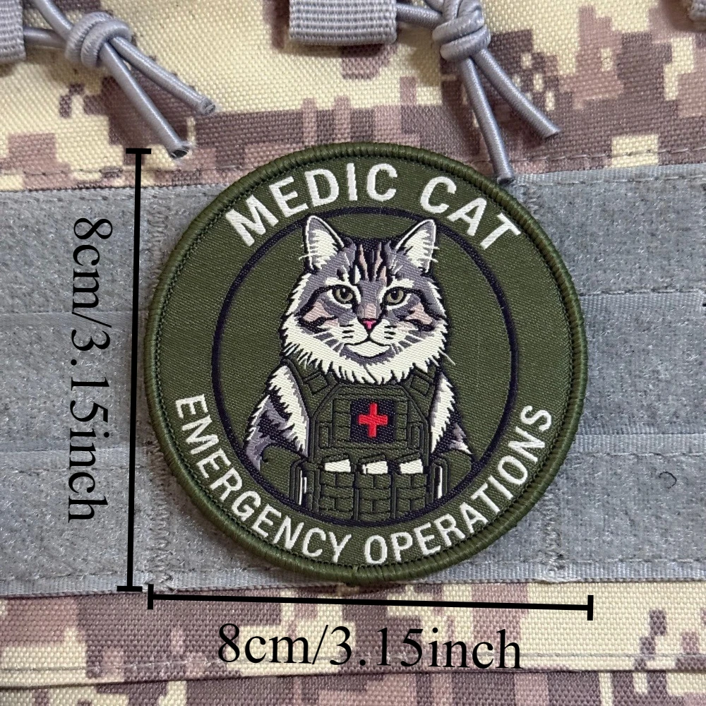 Parche bordado táctico gatito con velcro EMERGENCY MEDIC para mochila
