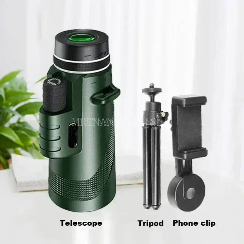 Telescopio monocular HD profesional con trípode y clip para teléfono
