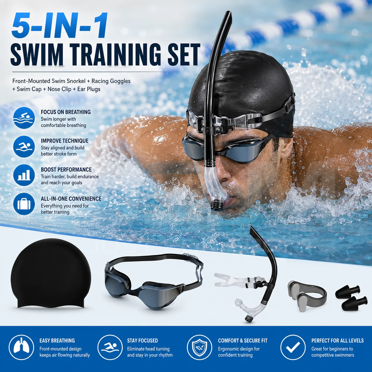 JSJM Gafas de natación antiniebla con snorkel Pro para entreno - imagen 4