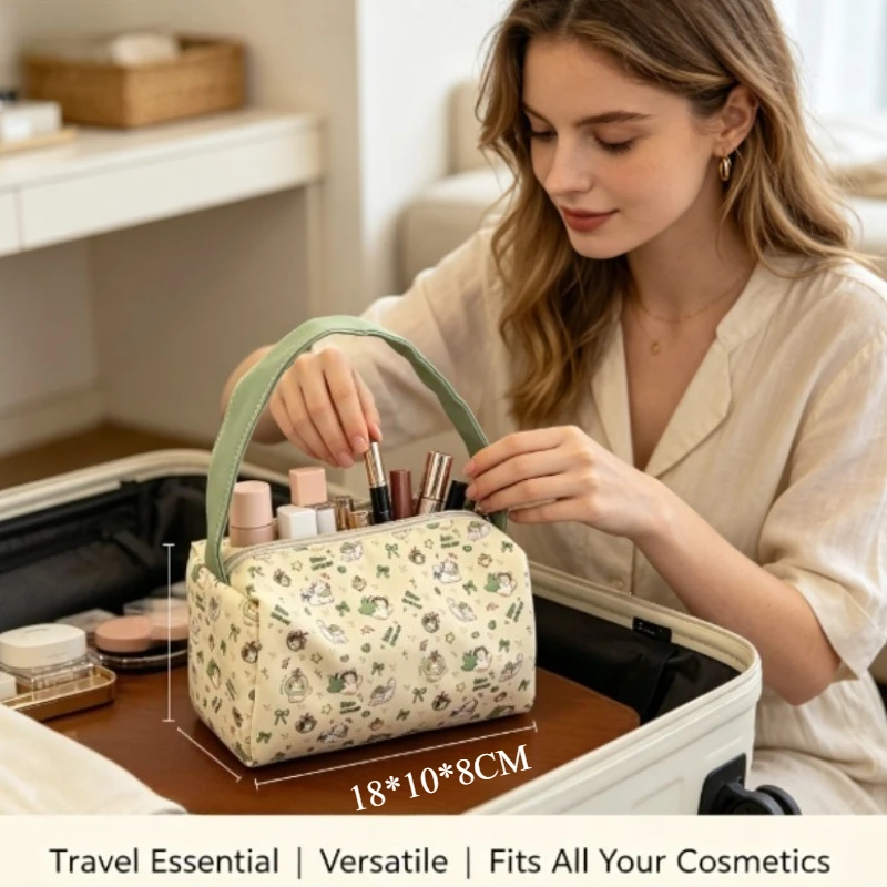 Bolsa de cosméticos gato y manzana verde – gran capacidad verano - imagen 2
