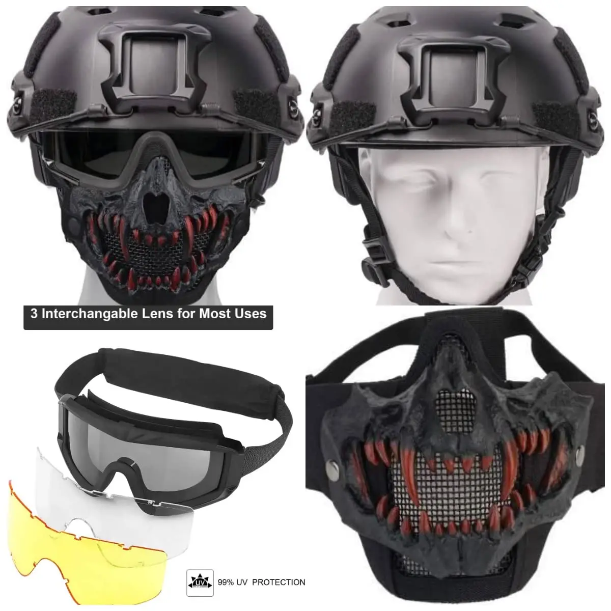 Casco táctico Airsoft con media máscara calavera y gafas - imagen 4
