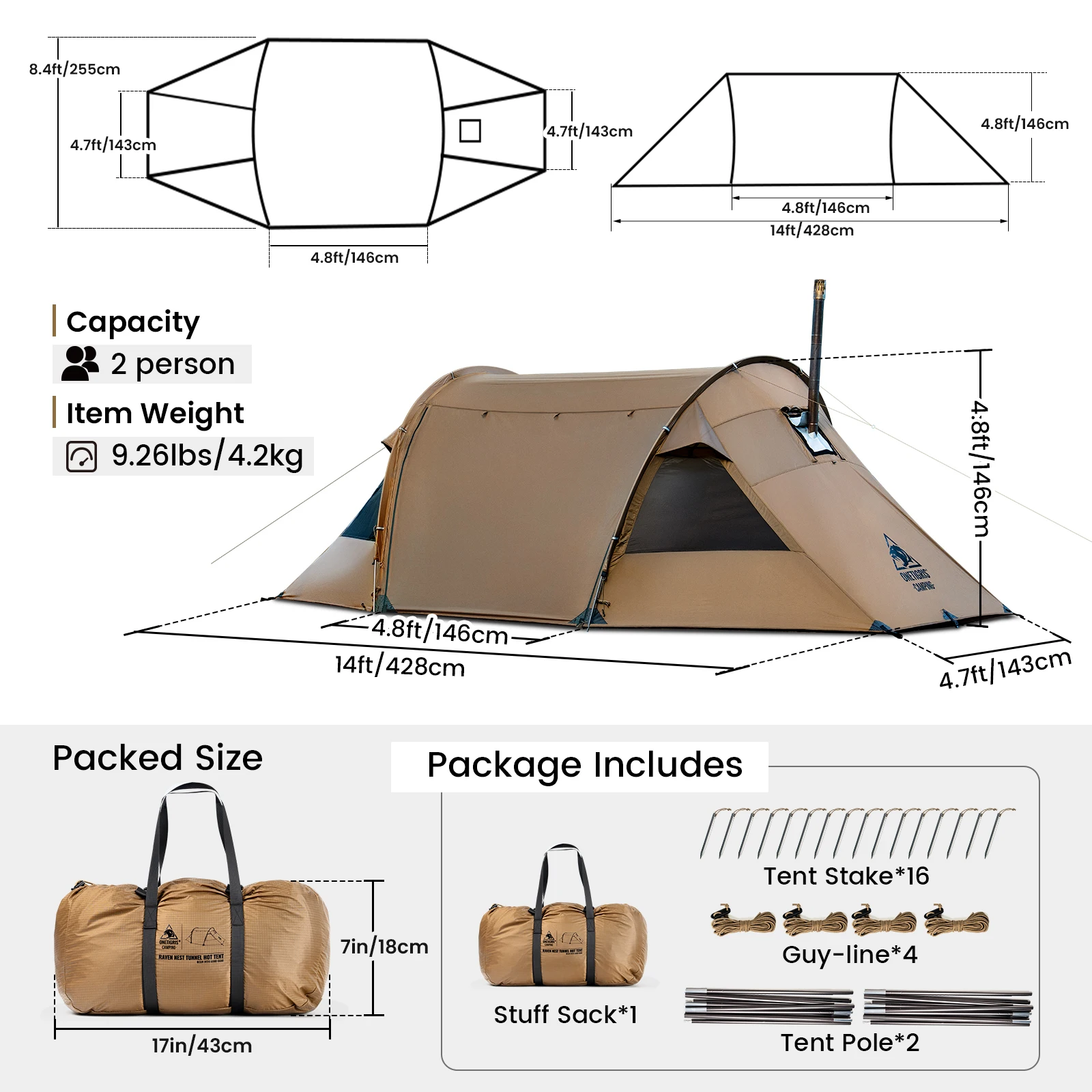 OneTigris Raven Nest Tunnel tienda impermeable de túnel con estufa - imagen 2