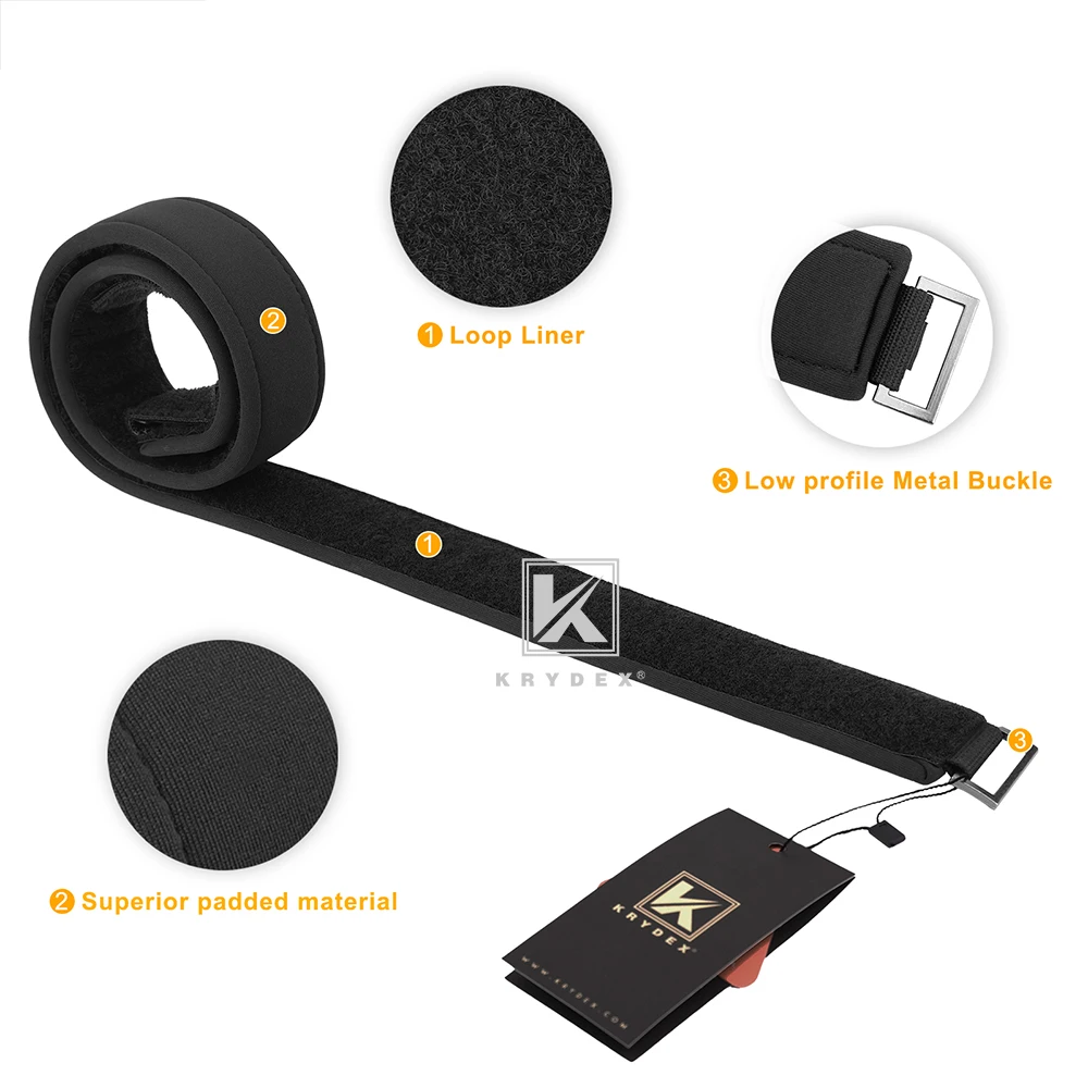 KRYDEX cinturón táctico acolchado interior con forro bucle negro