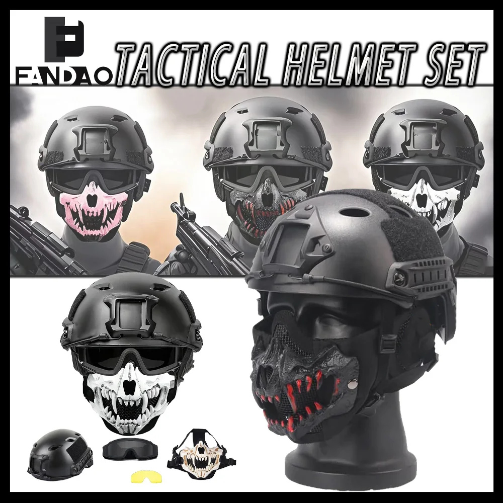Casco táctico Airsoft con media máscara calavera y gafas - imagen 2