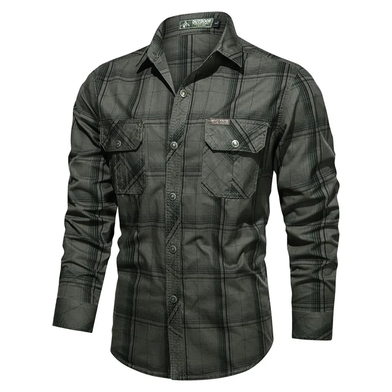 Camisa de algodón a cuadros para hombre, estilo rural