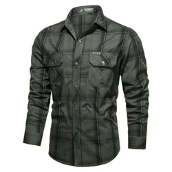 Camisa de algodón a cuadros para hombre, estilo rural