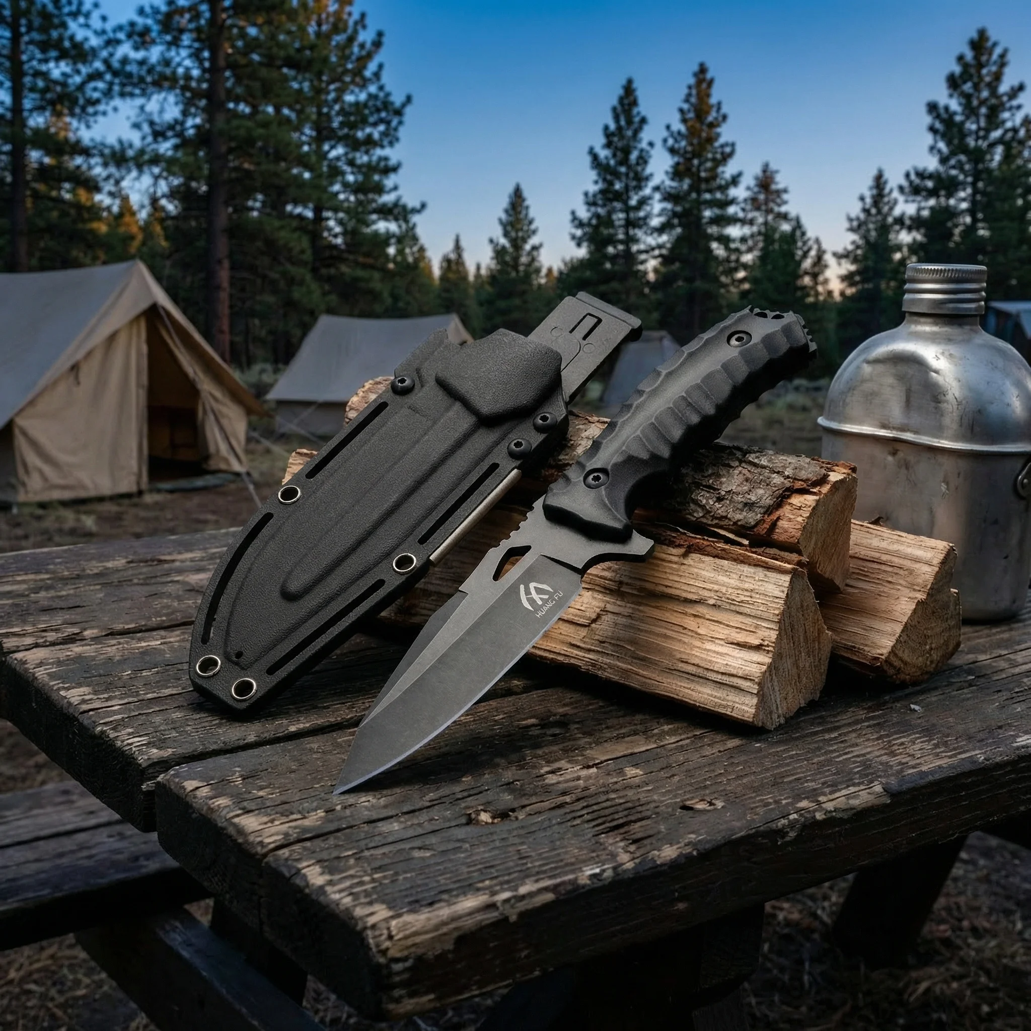 Cuchillo fijo táctico para exterior con funda de emergencia - imagen 3